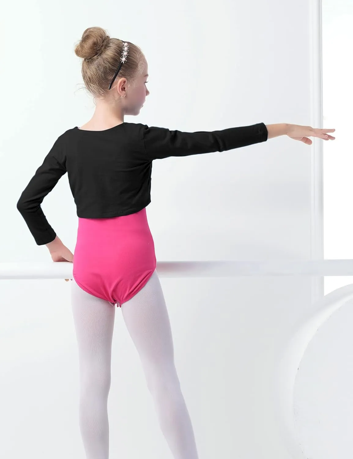 Girls Dance Crop Coat Kids Ballet Long Sleeve Wrap Tops