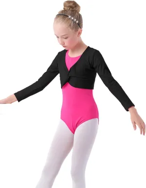 Girls Dance Crop Coat Kids Ballet Long Sleeve Wrap Tops
