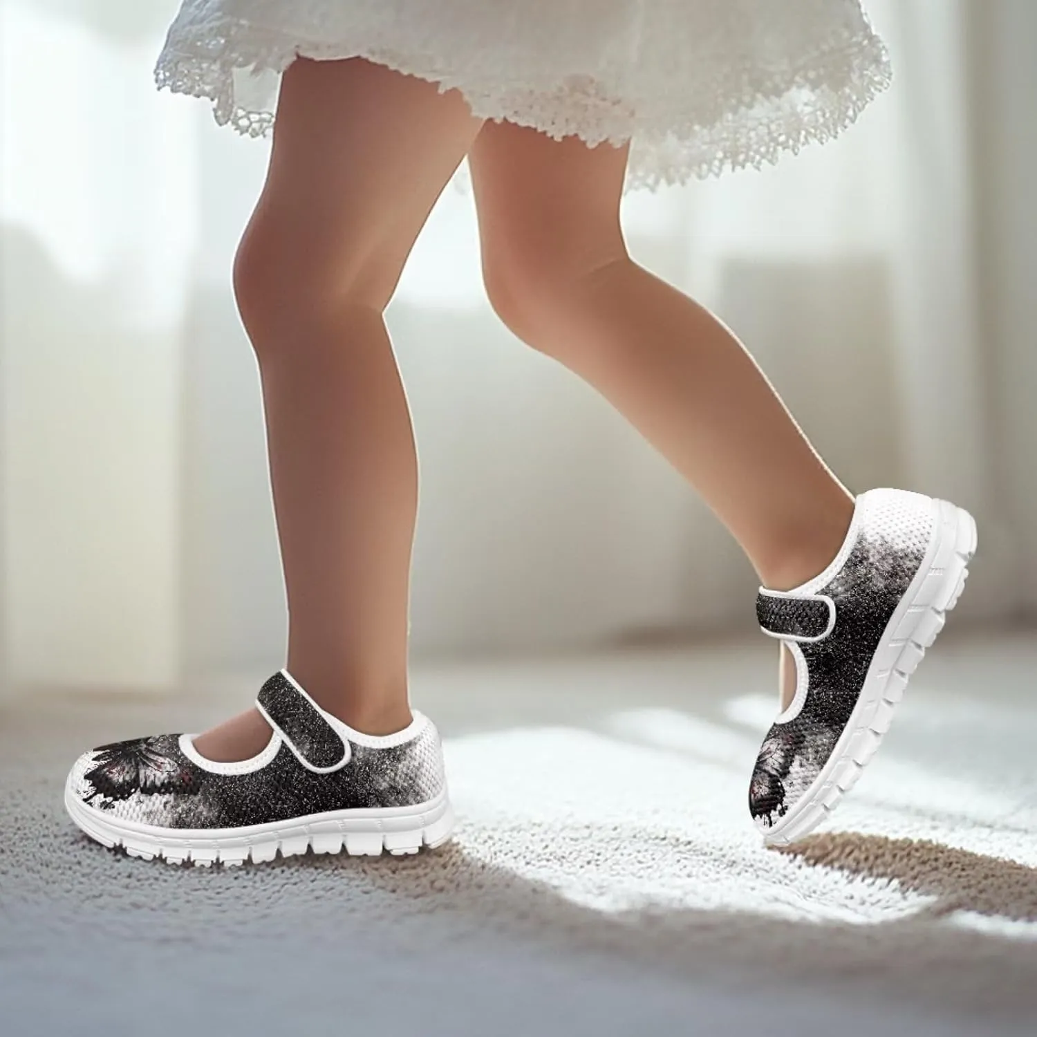 Girls Mary Jane Shoes School Uniform Shoes Round Toe Ballet Flats Breathable Mesh Slip-on Walking Sneakers