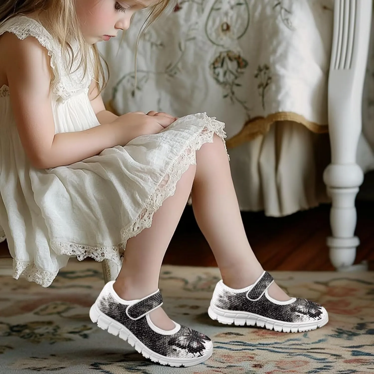 Girls Mary Jane Shoes School Uniform Shoes Round Toe Ballet Flats Breathable Mesh Slip-on Walking Sneakers