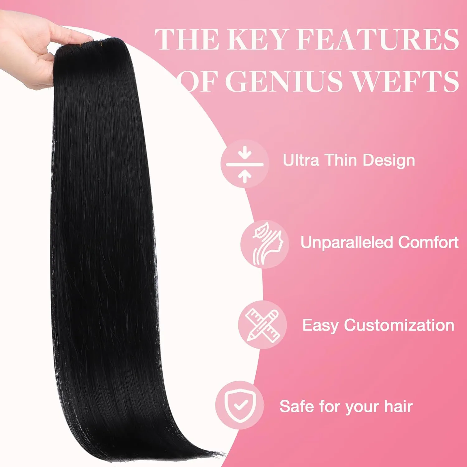 GOO GOO Genius Human Hair Extensions, Sew In Remy Weft, 1B Natural Black 22inch 120g, Hand Tied Weft