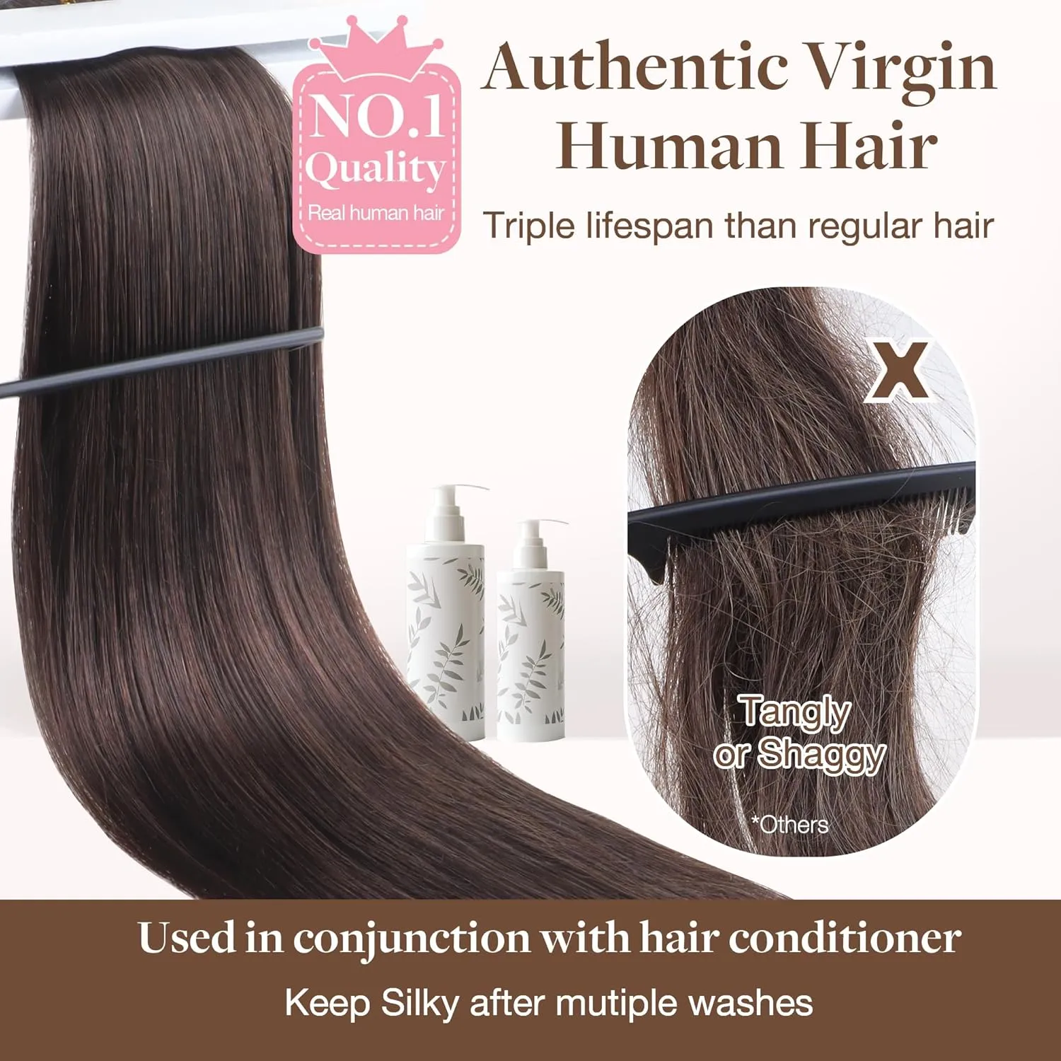 GOO GOO Genius Human Hair Extensions, Sew In Remy Weft, 1B Natural Black 22inch 120g, Hand Tied Weft