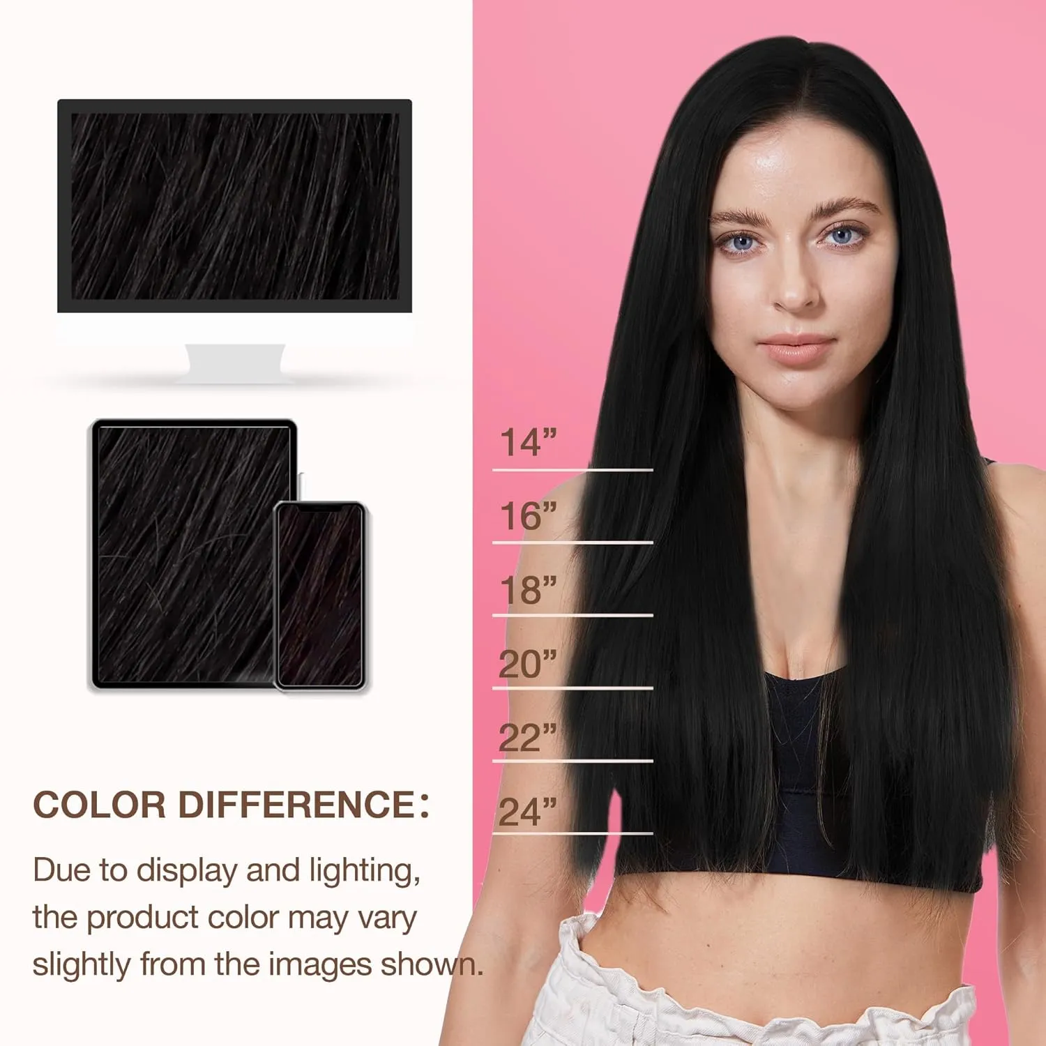 GOO GOO Genius Human Hair Extensions, Sew In Remy Weft, 1B Natural Black 22inch 120g, Hand Tied Weft