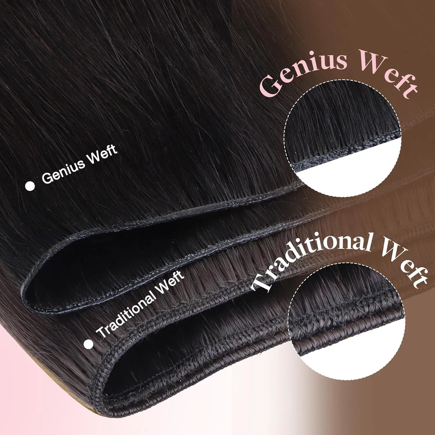 GOO GOO Genius Human Hair Extensions, Sew In Remy Weft, 1B Natural Black 22inch 120g, Hand Tied Weft
