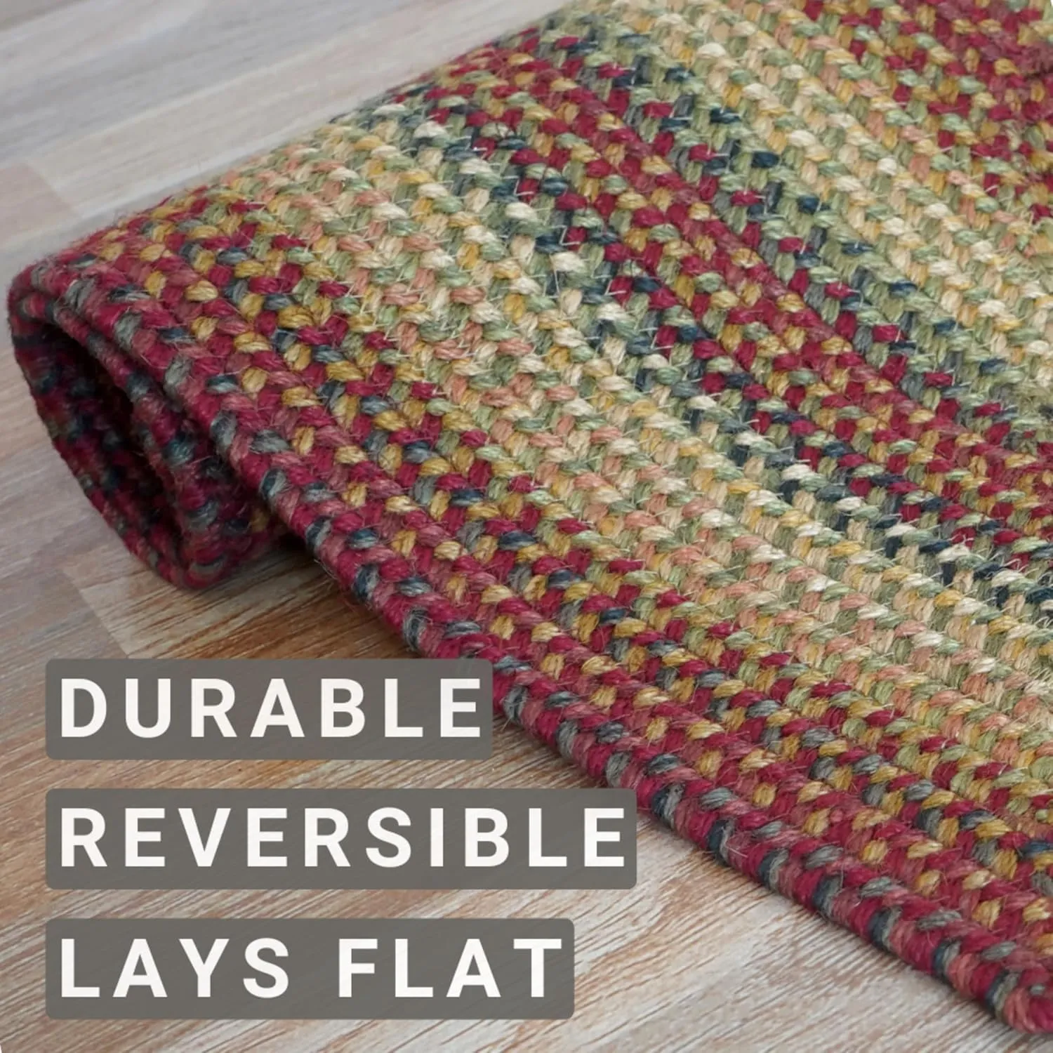 Graceland Jute Braided Rug 20"x30" - Red & Green, Country Primitive Decor Floor Coverings for Kitchens and Entryways - Durable, Reversible, and Easy to Clean