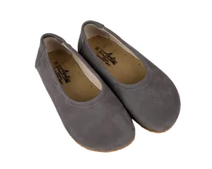 Gray Kids Flat Ballet Wide Barefoot Shoes Nubuck Leather Handmade Leather & Rubber Sole