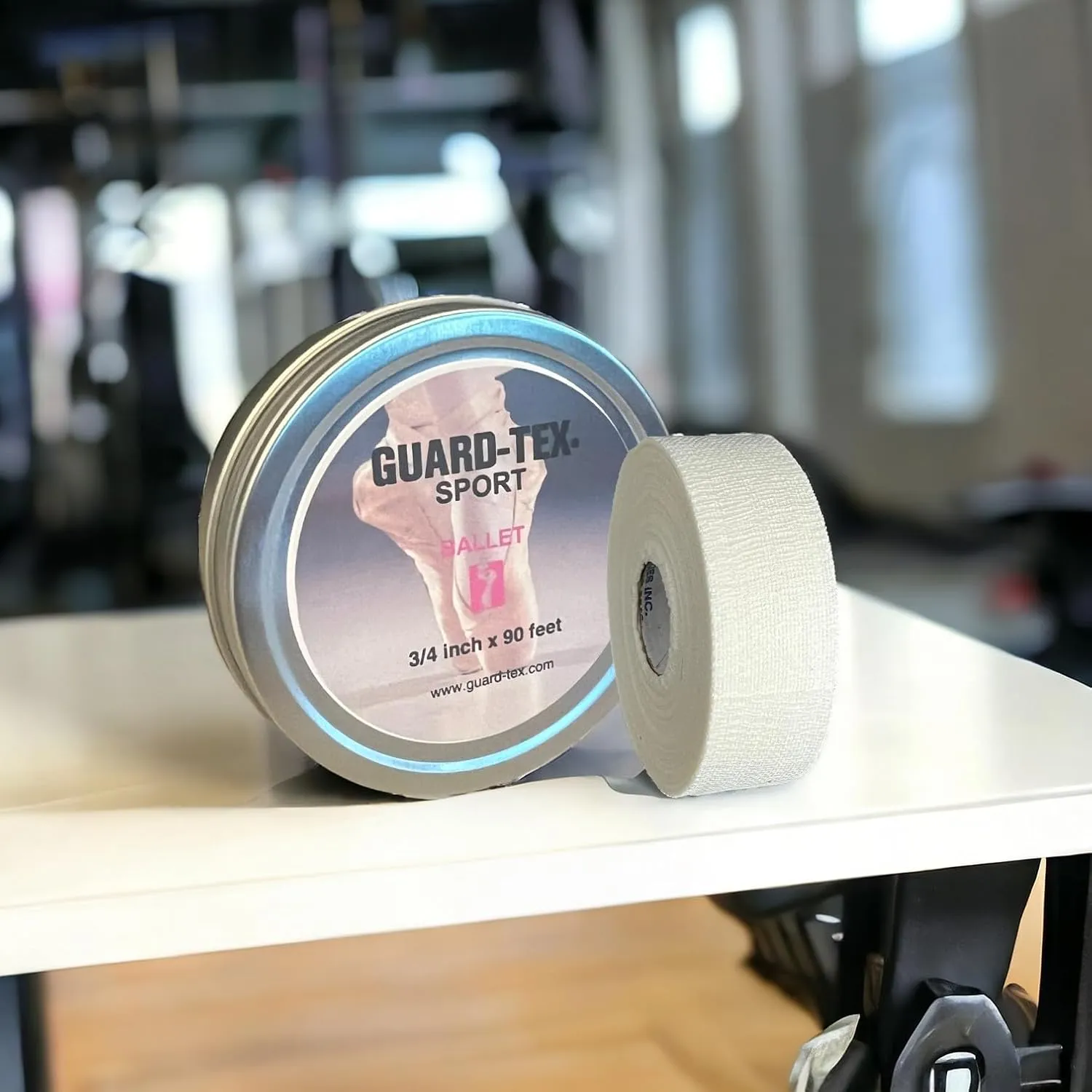 Guard-Tex White 3/4" Self-Adhering Toe Tape w/All New Protective Tin (90 ft Roll) - Comfortable Sweatproof Blister Protection Very Strong NO Sticky Residue Best Toe Pads for Ballet Dancers