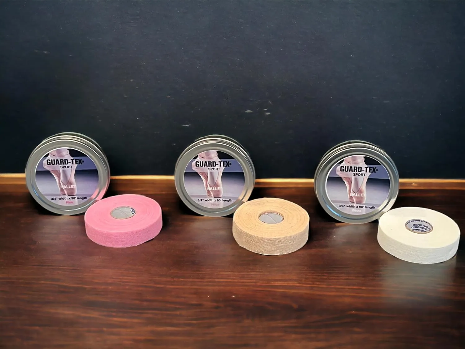 Guard-Tex White 3/4" Self-Adhering Toe Tape w/All New Protective Tin (90 ft Roll) - Comfortable Sweatproof Blister Protection Very Strong NO Sticky Residue Best Toe Pads for Ballet Dancers
