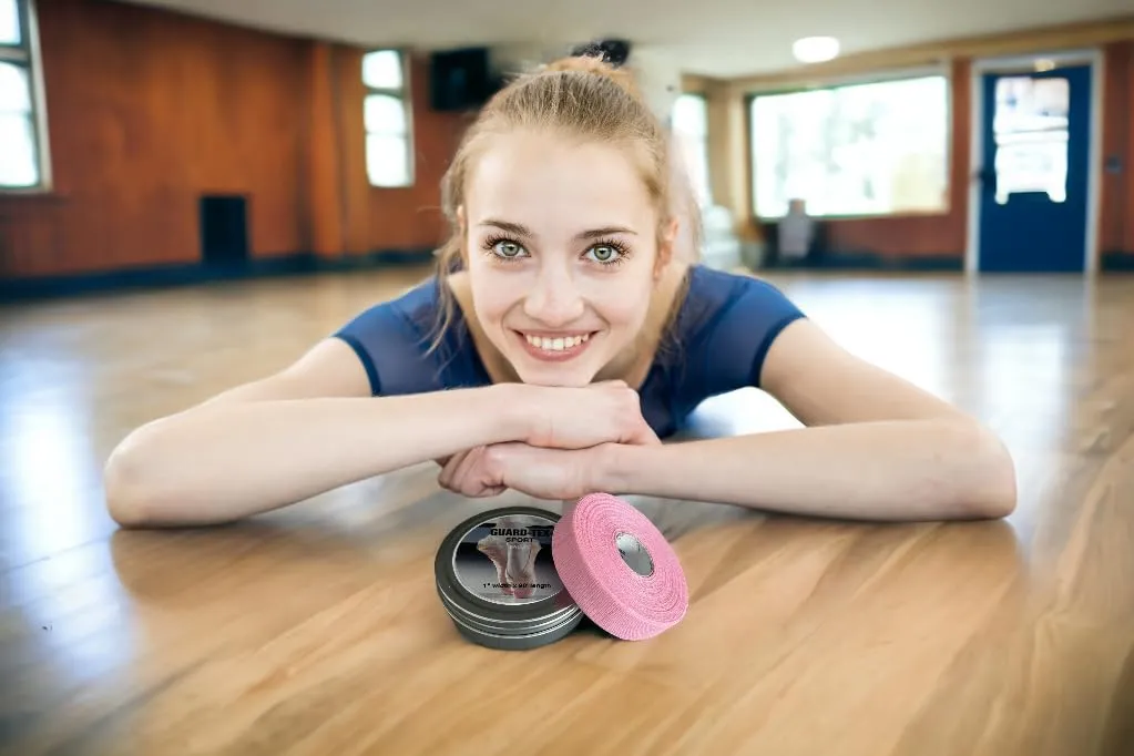 Guard-Tex White 3/4" Self-Adhering Toe Tape w/All New Protective Tin (90 ft Roll) - Comfortable Sweatproof Blister Protection Very Strong NO Sticky Residue Best Toe Pads for Ballet Dancers