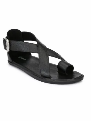 Guava Men Anti-Sweat Leather Black Sandals (GV15JA555)