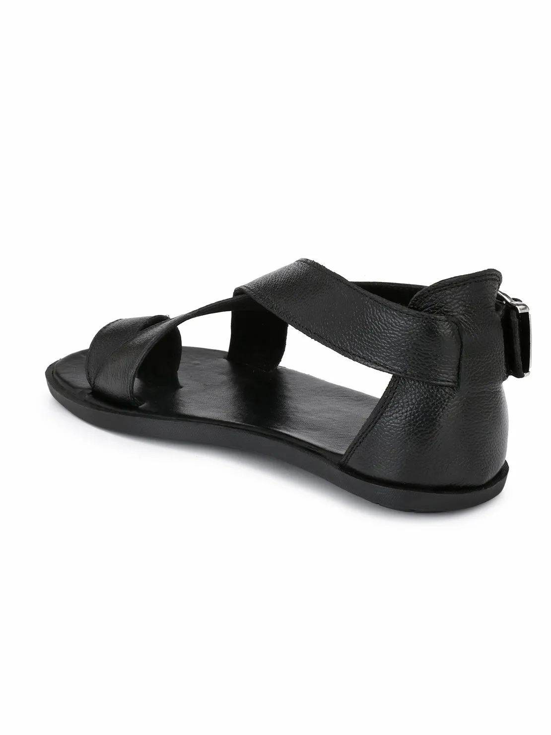 Guava Men Anti-Sweat Leather Black Sandals (GV15JA555)