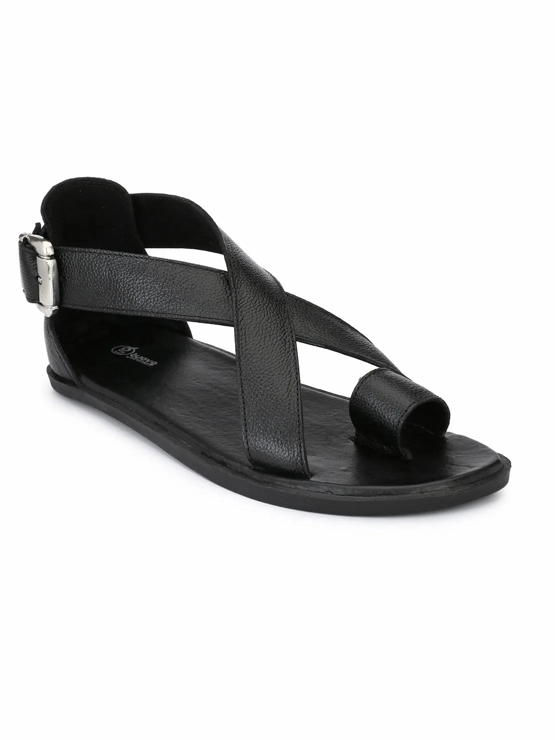 Guava Men Anti-Sweat Leather Black Sandals (GV15JA555)