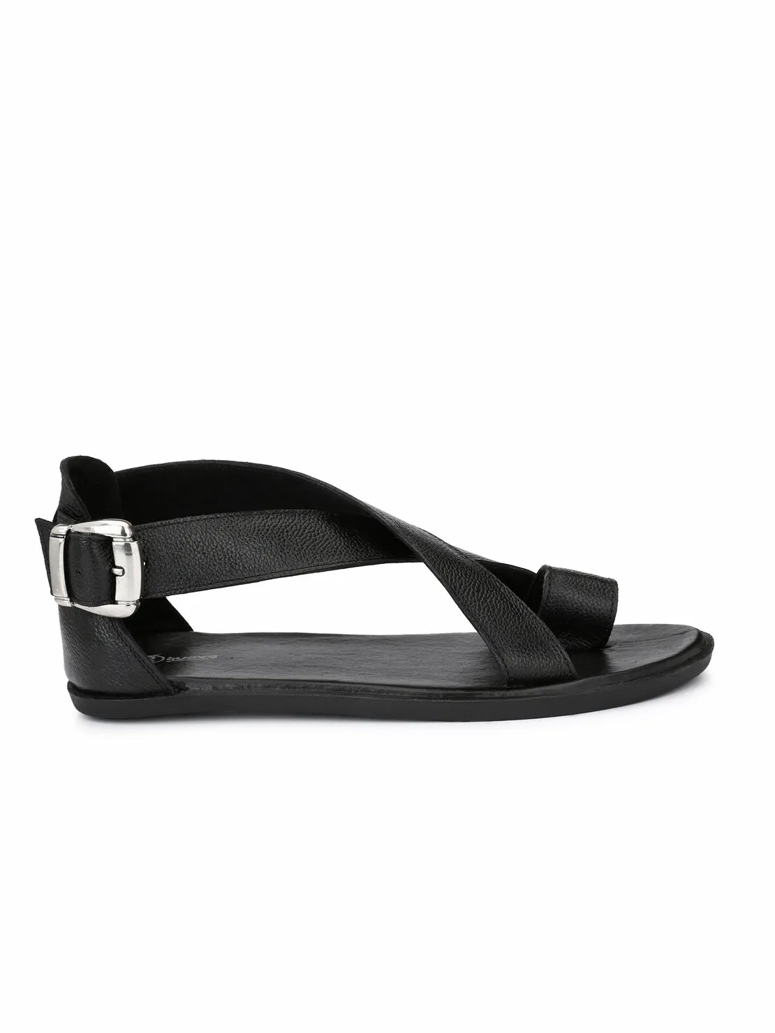 Guava Men Anti-Sweat Leather Black Sandals (GV15JA555)