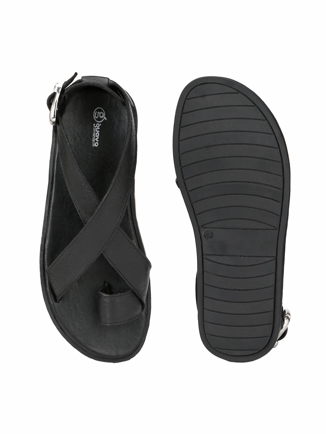 Guava Men Anti-Sweat Leather Black Sandals (GV15JA555)