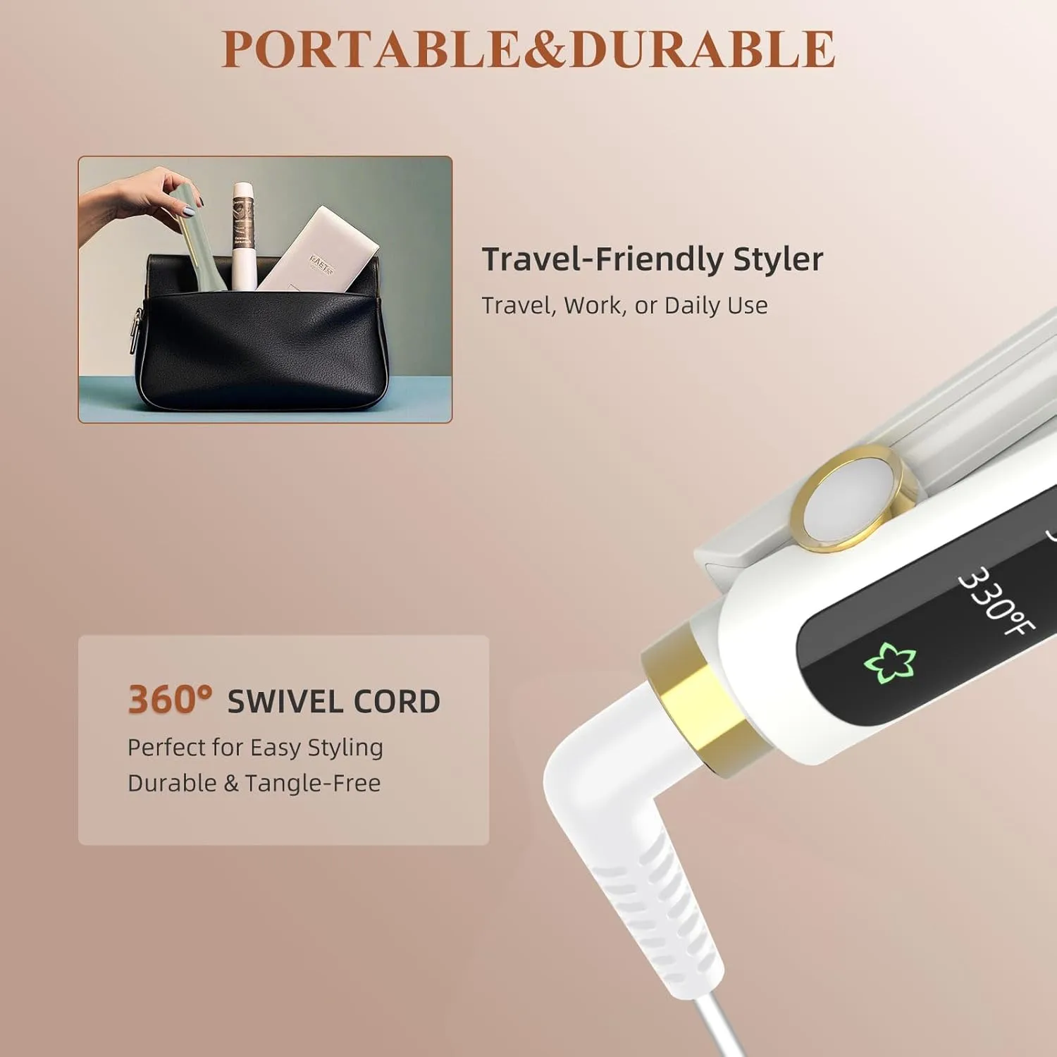 Hair Straightener, 1/2 Inch Flat Iron Straightener and Curling Iron 2 in 1，Ceramic Ionic Floating Plates for Less Frizz, 10s Quick Heat Up, Straightener for All Hair Types(White)