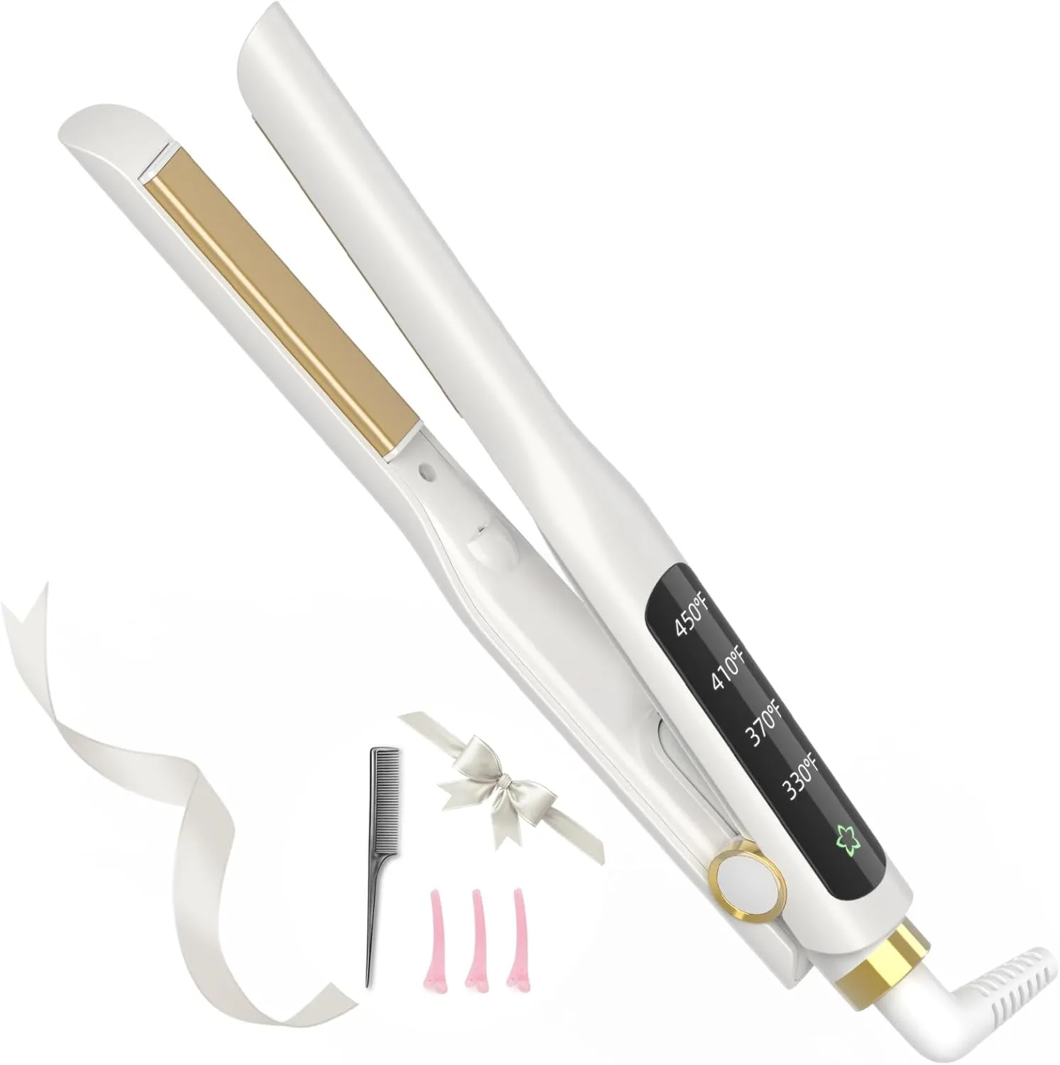 Hair Straightener, 1/2 Inch Flat Iron Straightener and Curling Iron 2 in 1，Ceramic Ionic Floating Plates for Less Frizz, 10s Quick Heat Up, Straightener for All Hair Types(White)