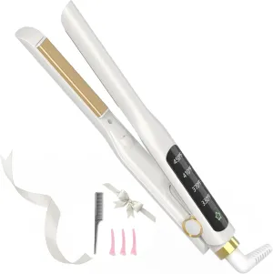 Hair Straightener, 1/2 Inch Flat Iron Straightener and Curling Iron 2 in 1，Ceramic Ionic Floating Plates for Less Frizz, 10s Quick Heat Up, Straightener for All Hair Types(White)