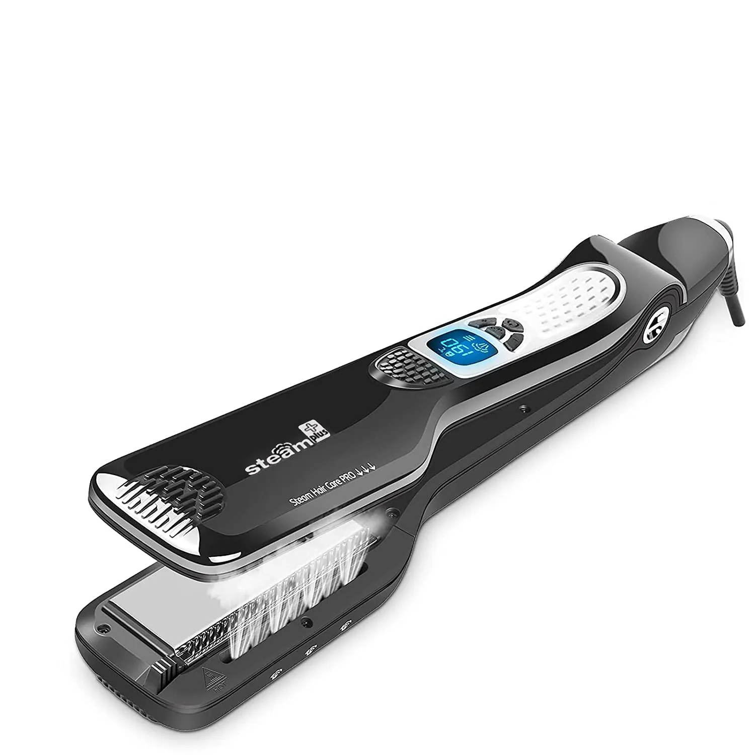 Hair Straightener with Steam,Salon Professional Nano Titanium Ceramic Steam Flat Iron with Removable Comb Digital LCD 5 Level Adjustable Temperature Auto Temperature Lock (Black)