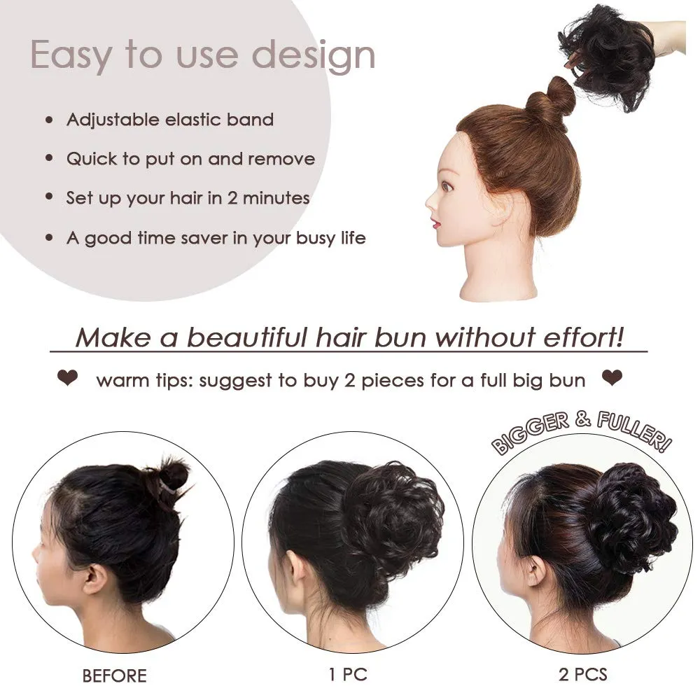 Hairro Human Hair Bun Hairpiece Remy Scrunchies Updo For Women Stretchy Elastic Donot Elegant Chignon 1PC 23g #1B Natural Black