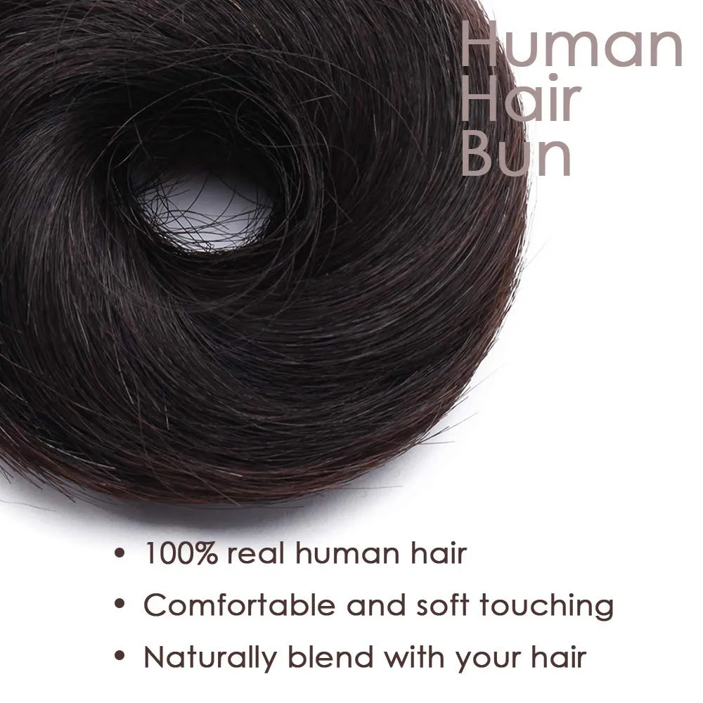 Hairro Human Hair Bun Hairpiece Remy Scrunchies Updo For Women Stretchy Elastic Donot Elegant Chignon 1PC 23g #1B Natural Black