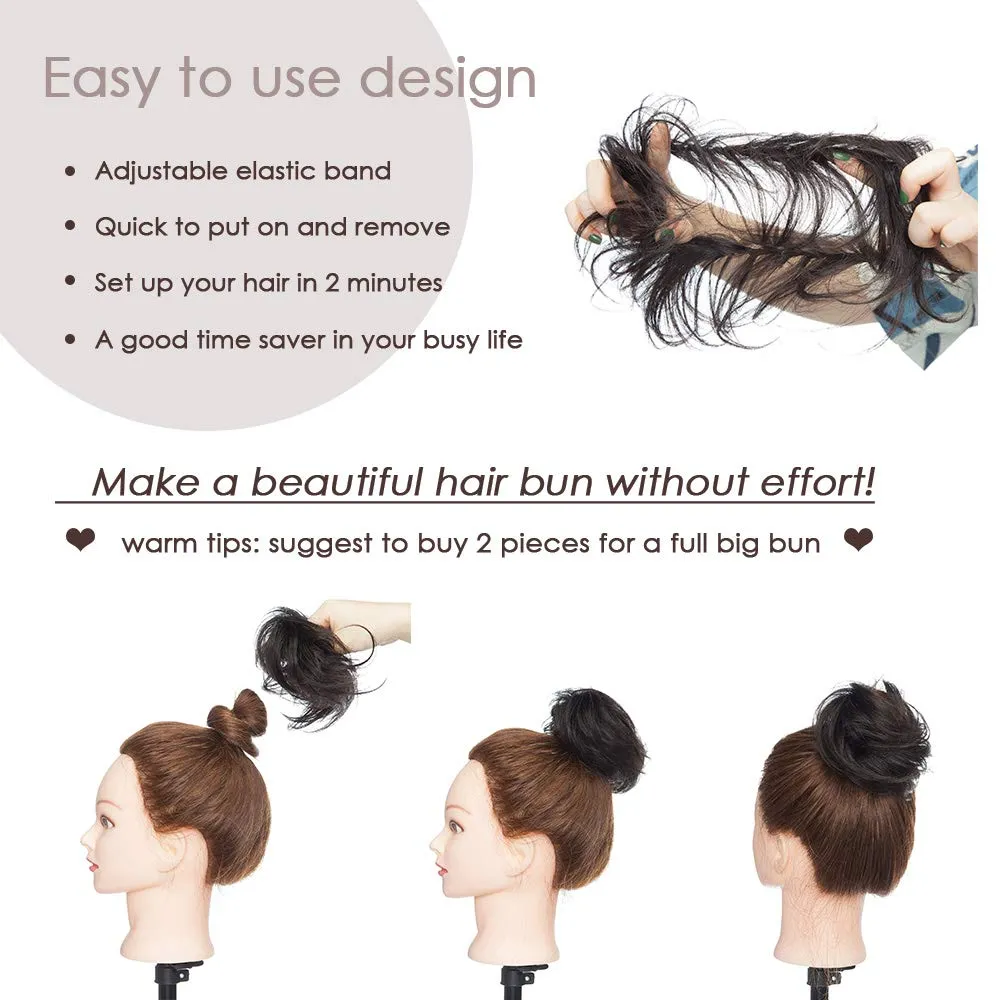 Hairro Human Hair Bun Hairpiece Remy Scrunchies Updo For Women Stretchy Elastic Donot Elegant Chignon 1PC 23g #1B Natural Black