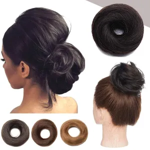 Hairro Human Hair Bun Hairpiece Remy Scrunchies Updo For Women Stretchy Elastic Donot Elegant Chignon 1PC 23g #1B Natural Black