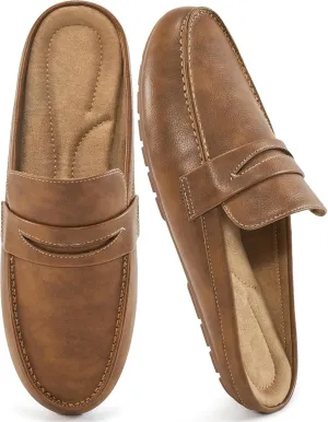 HARENCE Mules for Women Flats Shoes: Comfortable Dressy Round Toe Backless Mule Slides Casual Walking Slip On Work Loafers