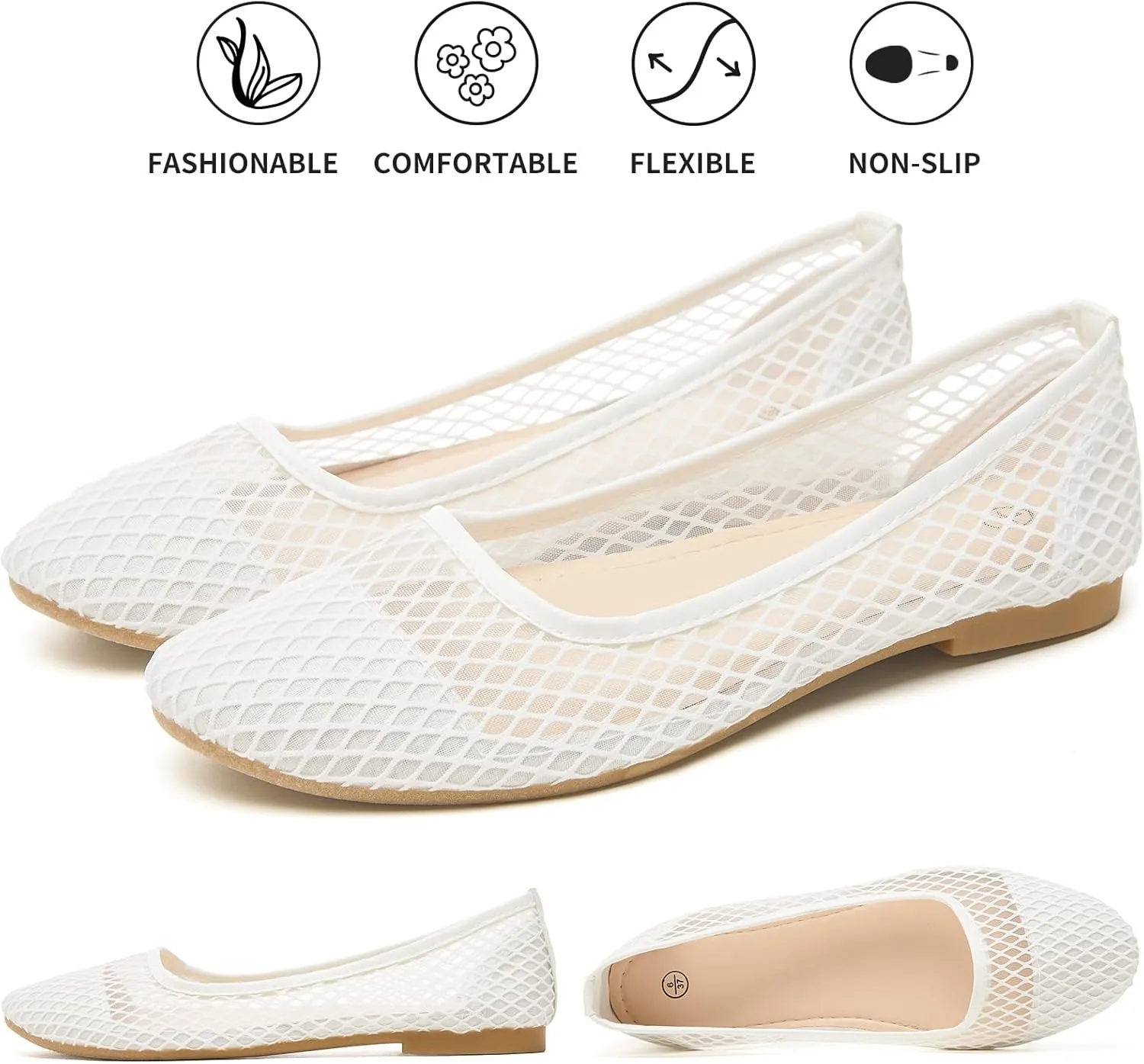 hash bubbie Women's Flats Shoes Ballet Flats Womens Knit Mesh Washable Dress Shoes Comfortable Slip on Loafers for Women Breathable Business Casual Shoes