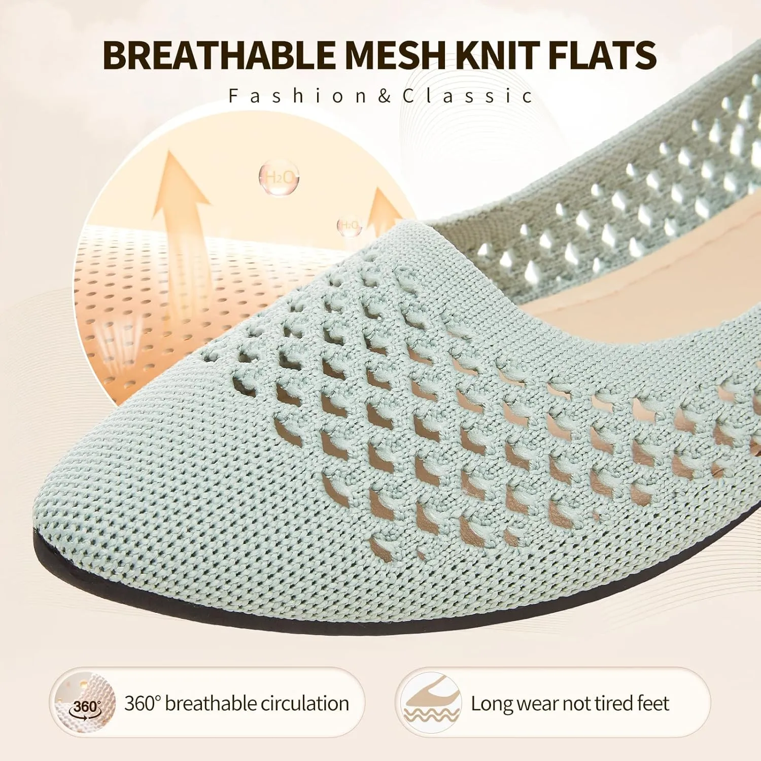 hash bubbie Women's Flats Shoes Women Comfortable Dress Shoes Black Pointed Toe Flats Ballet Mesh Knit Flat Dressy Slip on Business Casual Shoes for Women
