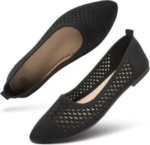 hash bubbie Women's Flats Shoes Women Comfortable Dress Shoes Black Pointed Toe Flats Ballet Mesh Knit Flat Dressy Slip on Business Casual Shoes for Women