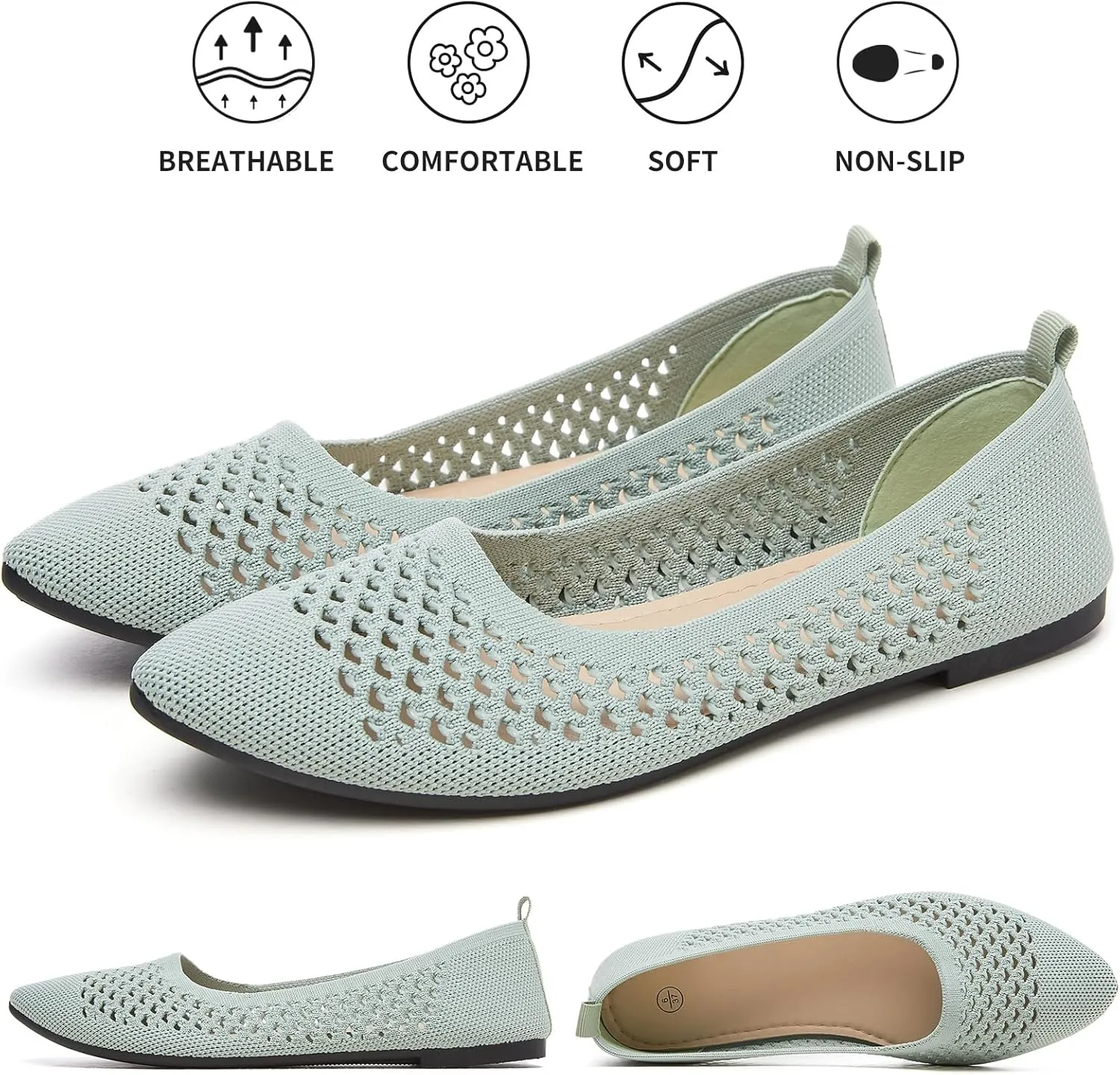 hash bubbie Women's Flats Shoes Women Comfortable Dress Shoes Black Pointed Toe Flats Ballet Mesh Knit Flat Dressy Slip on Business Casual Shoes for Women