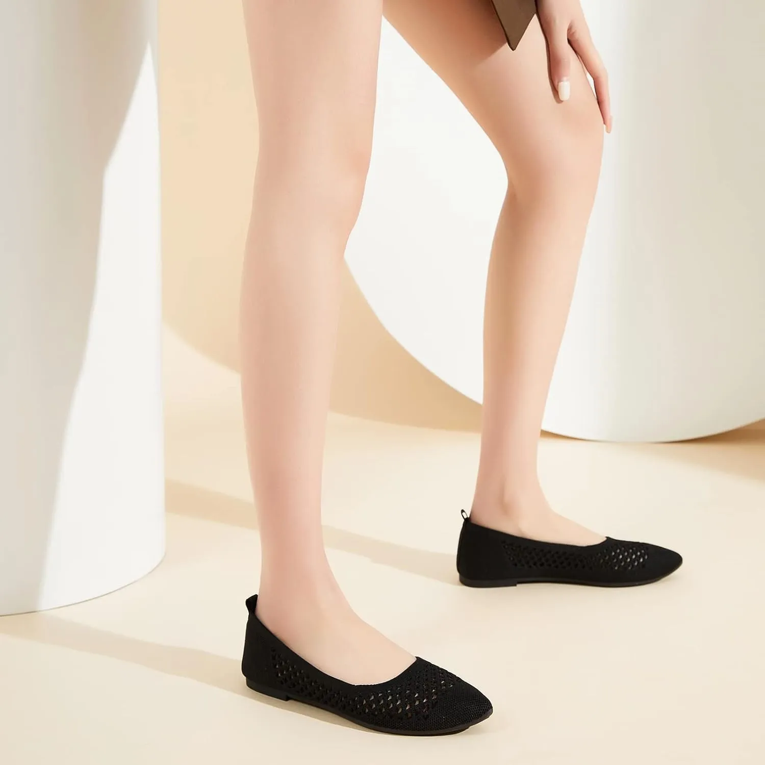 hash bubbie Women's Flats Shoes Women Comfortable Dress Shoes Black Pointed Toe Flats Ballet Mesh Knit Flat Dressy Slip on Business Casual Shoes for Women