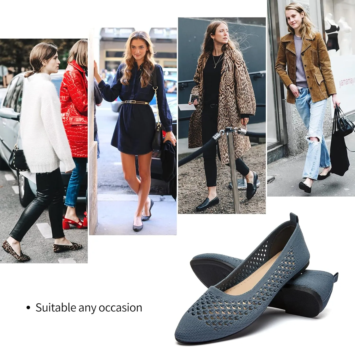 hash bubbie Women's Flats Shoes Women Comfortable Dress Shoes Black Pointed Toe Flats Ballet Mesh Knit Flat Dressy Slip on Business Casual Shoes for Women