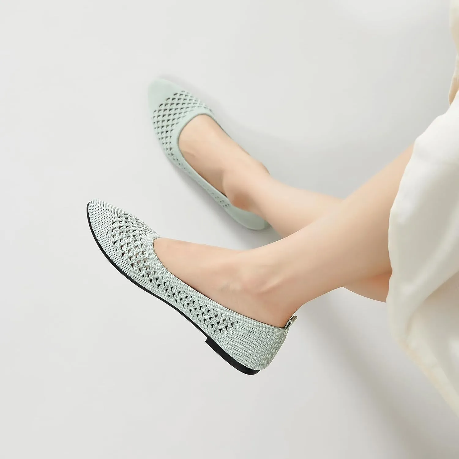 hash bubbie Women's Flats Shoes Women Comfortable Dress Shoes Black Pointed Toe Flats Ballet Mesh Knit Flat Dressy Slip on Business Casual Shoes for Women