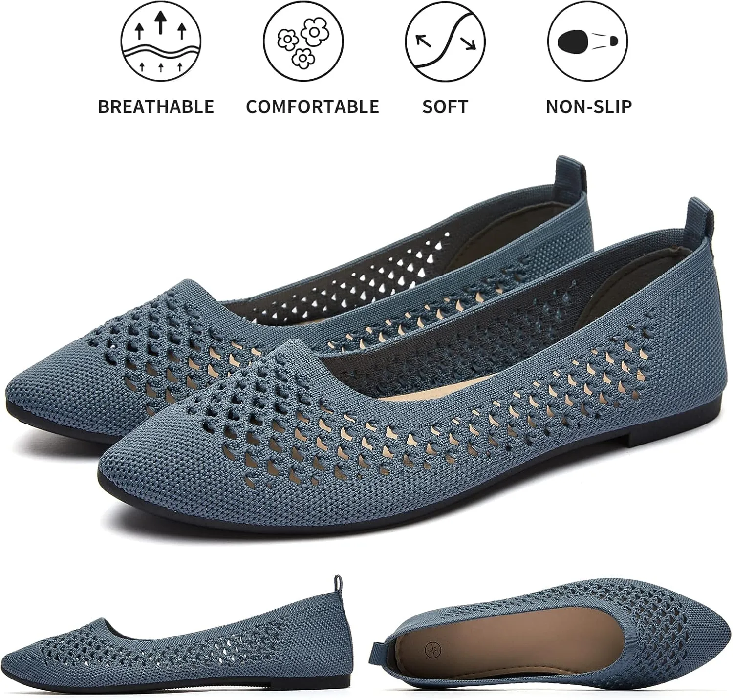 hash bubbie Women's Flats Shoes Women Comfortable Dress Shoes Black Pointed Toe Flats Ballet Mesh Knit Flat Dressy Slip on Business Casual Shoes for Women