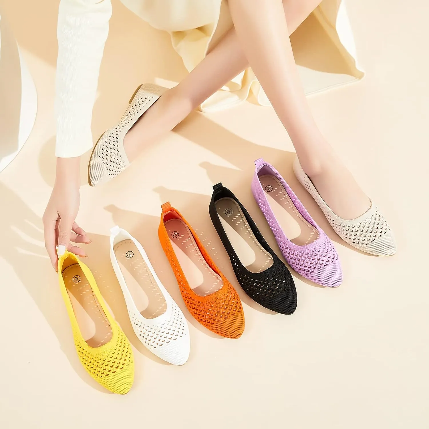 hash bubbie Women's Flats Shoes Women Comfortable Dress Shoes Black Pointed Toe Flats Ballet Mesh Knit Flat Dressy Slip on Business Casual Shoes for Women