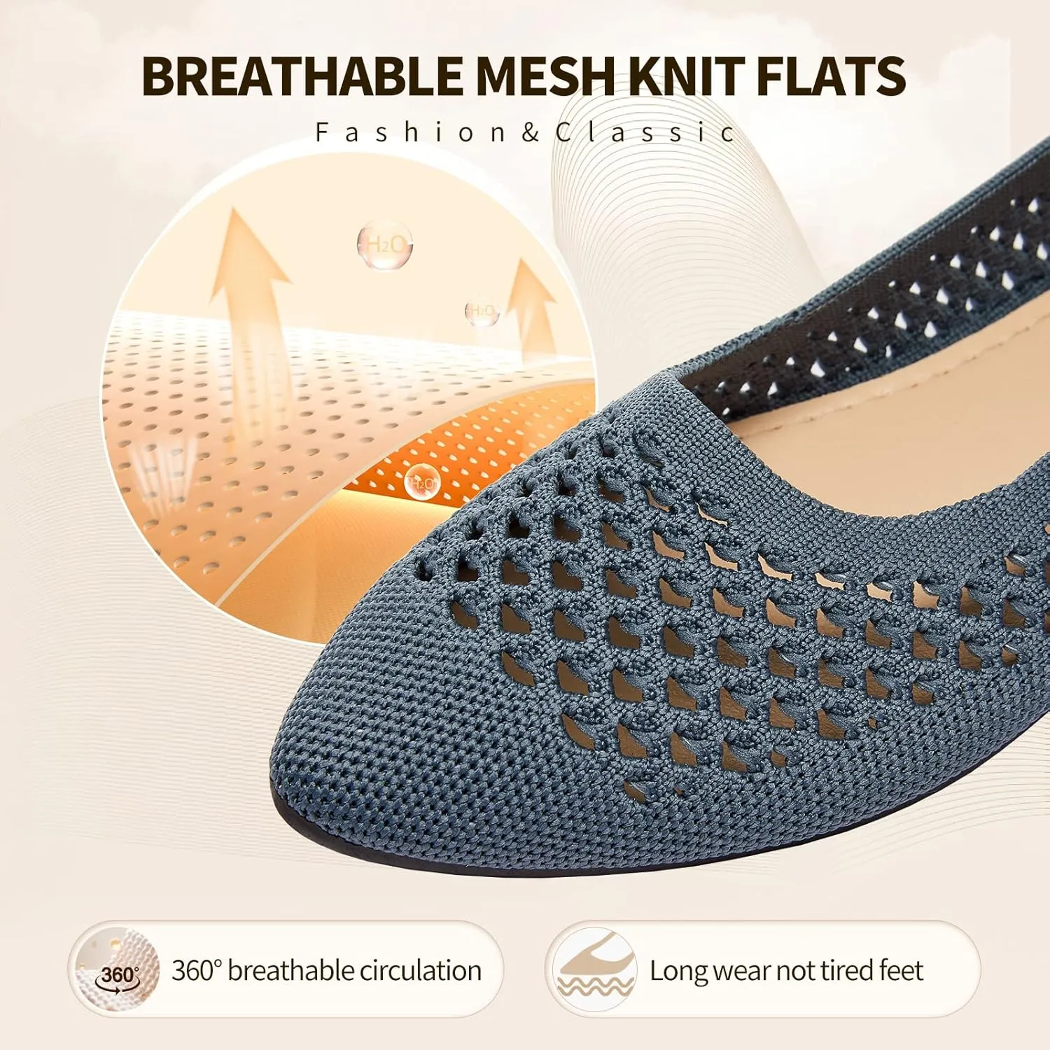hash bubbie Women's Flats Shoes Women Comfortable Dress Shoes Black Pointed Toe Flats Ballet Mesh Knit Flat Dressy Slip on Business Casual Shoes for Women