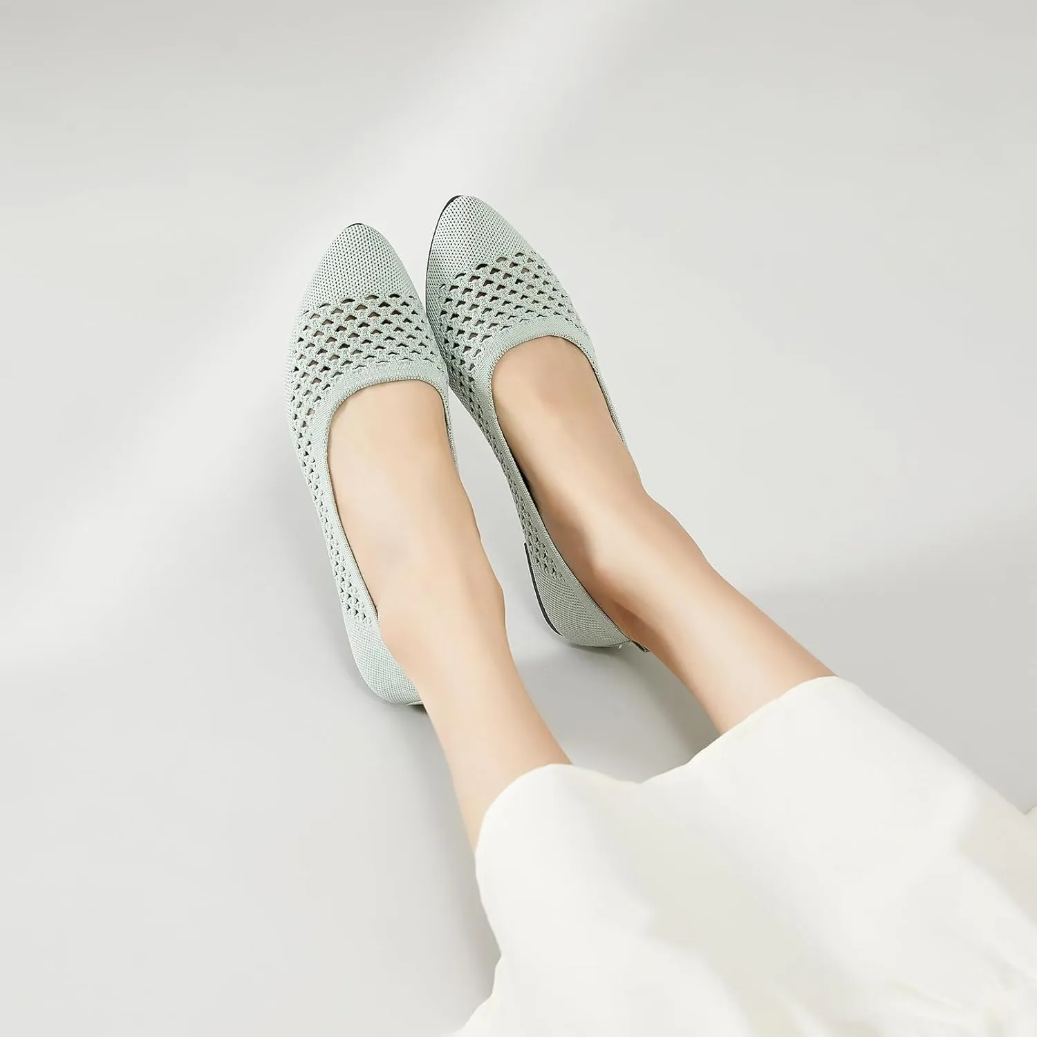 hash bubbie Women's Flats Shoes Women Comfortable Dress Shoes Black Pointed Toe Flats Ballet Mesh Knit Flat Dressy Slip on Business Casual Shoes for Women