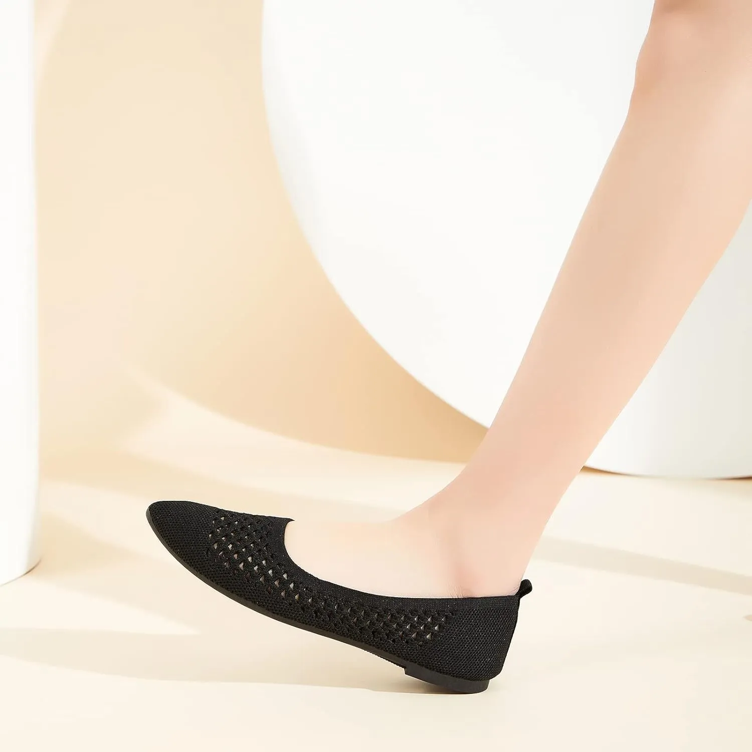 hash bubbie Women's Flats Shoes Women Comfortable Dress Shoes Black Pointed Toe Flats Ballet Mesh Knit Flat Dressy Slip on Business Casual Shoes for Women