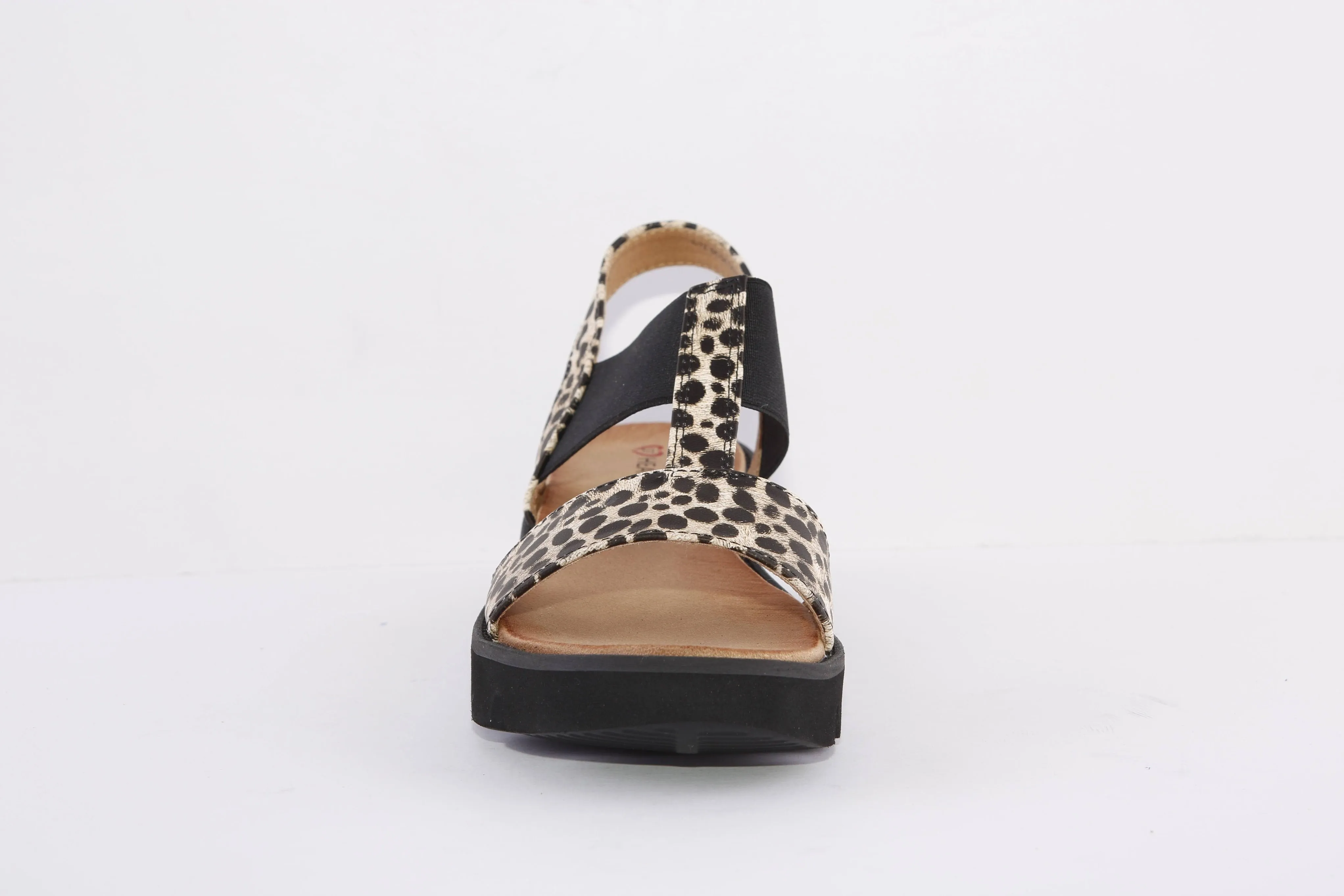HEAVENLY FEET - RITZ CHUNKY FLAT FASHION SANDAL - LEOPARD PRINT/BLACK