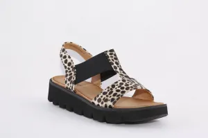 HEAVENLY FEET - RITZ CHUNKY FLAT FASHION SANDAL - LEOPARD PRINT/BLACK