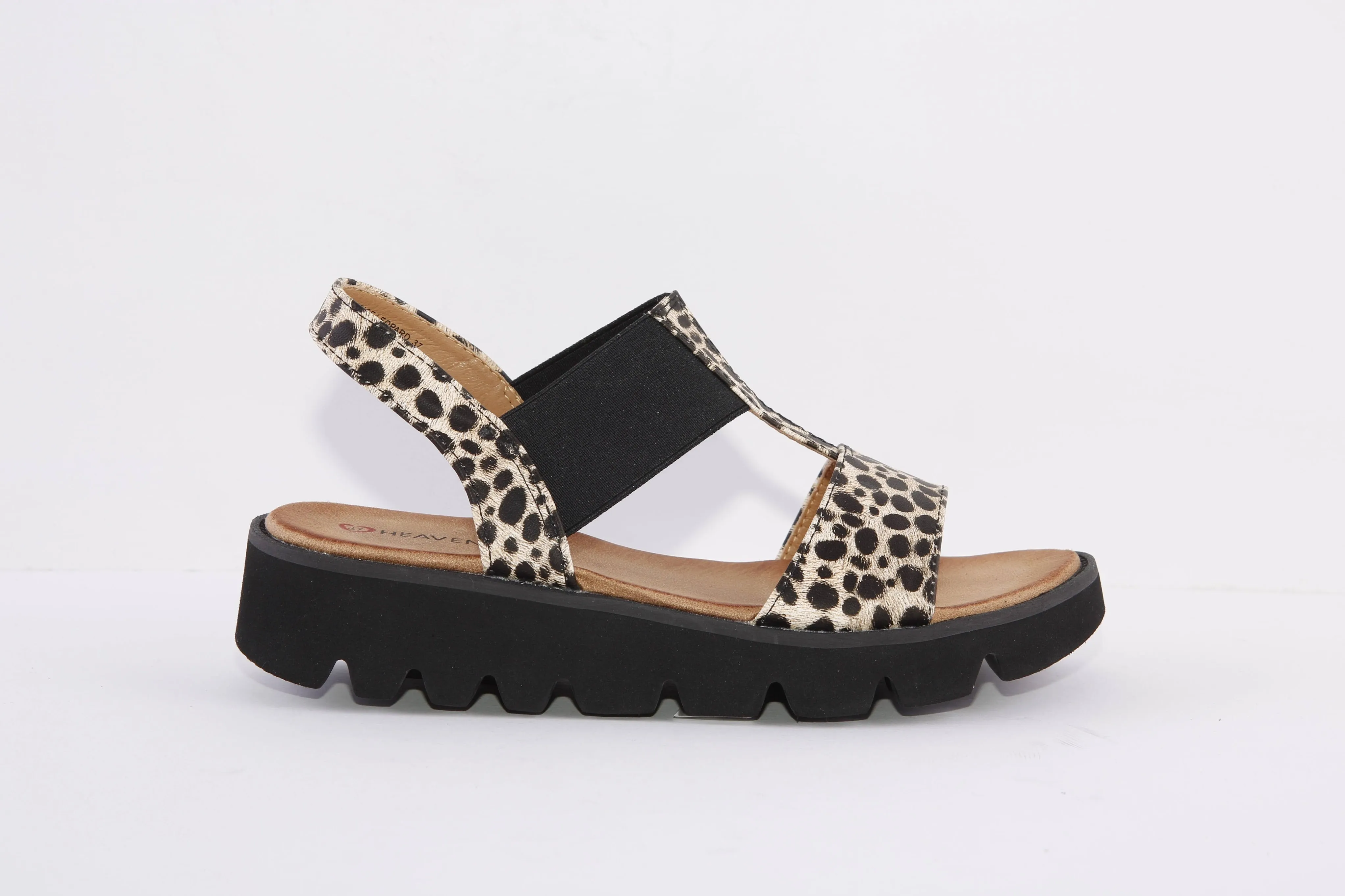 HEAVENLY FEET - RITZ CHUNKY FLAT FASHION SANDAL - LEOPARD PRINT/BLACK