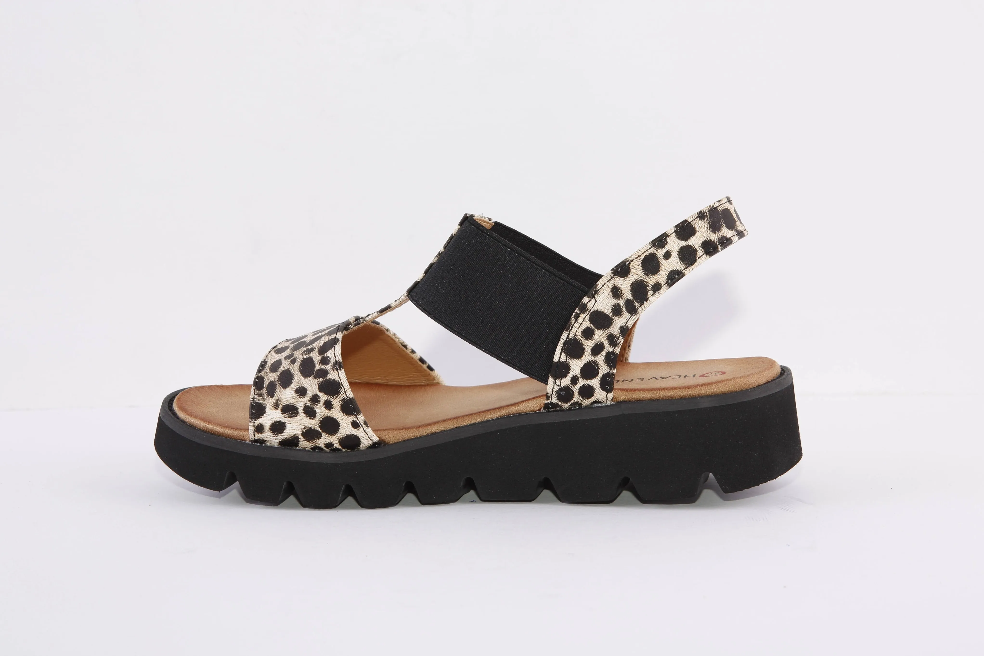 HEAVENLY FEET - RITZ CHUNKY FLAT FASHION SANDAL - LEOPARD PRINT/BLACK