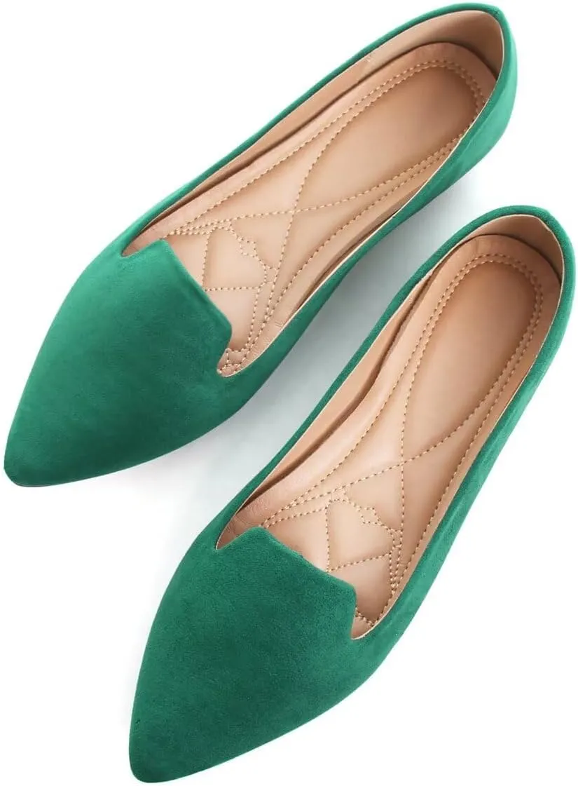Hee grand Classic Solid Pointed Toe Ballet Flats for Women Lightweight Slip-On Loafers Comfort Walking Flats Suede Dressy Shoes