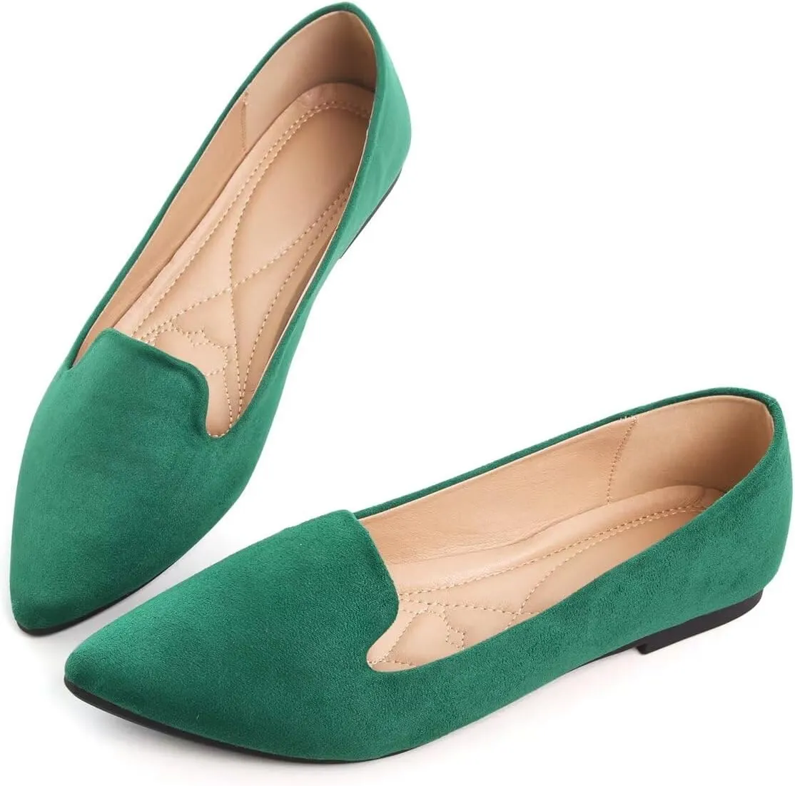 Hee grand Classic Solid Pointed Toe Ballet Flats for Women Lightweight Slip-On Loafers Comfort Walking Flats Suede Dressy Shoes