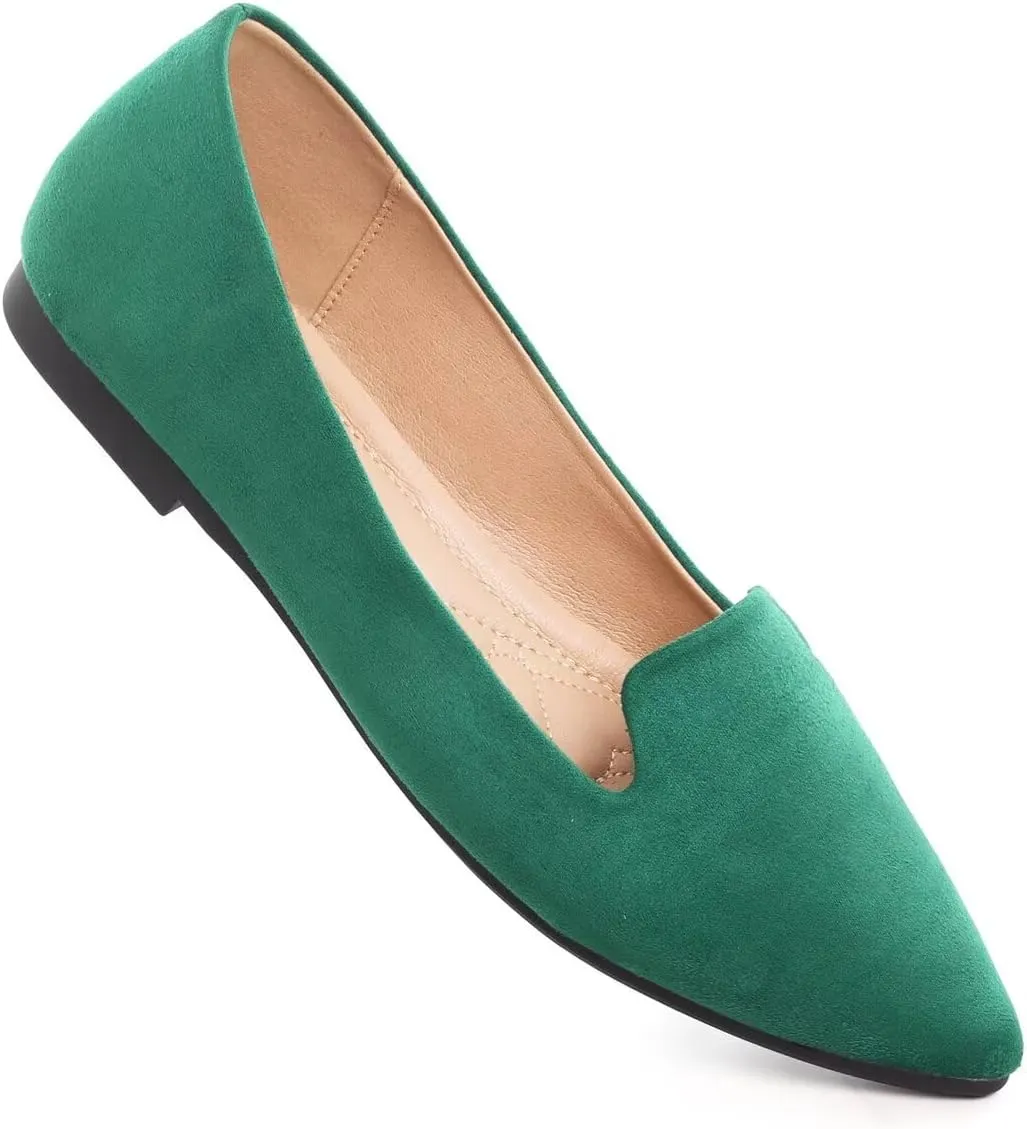 Hee grand Classic Solid Pointed Toe Ballet Flats for Women Lightweight Slip-On Loafers Comfort Walking Flats Suede Dressy Shoes