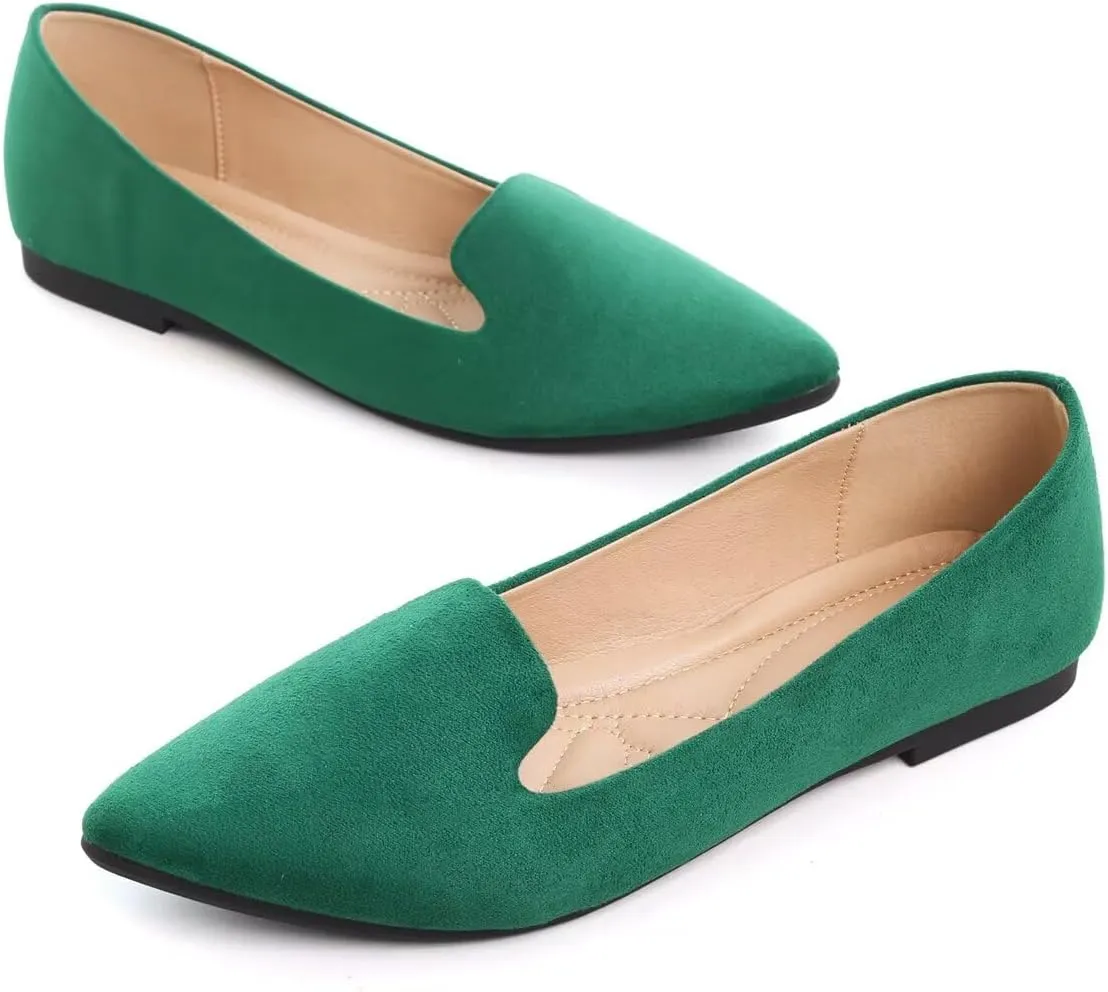 Hee grand Classic Solid Pointed Toe Ballet Flats for Women Lightweight Slip-On Loafers Comfort Walking Flats Suede Dressy Shoes