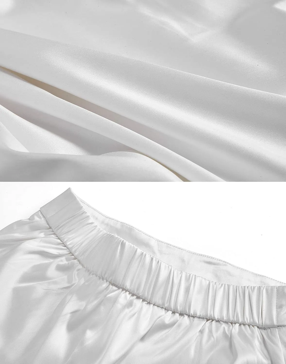 heipeiwa Women's Satin Pants Dress Casual Pleated Pull on High Waist Pants with Pockets
