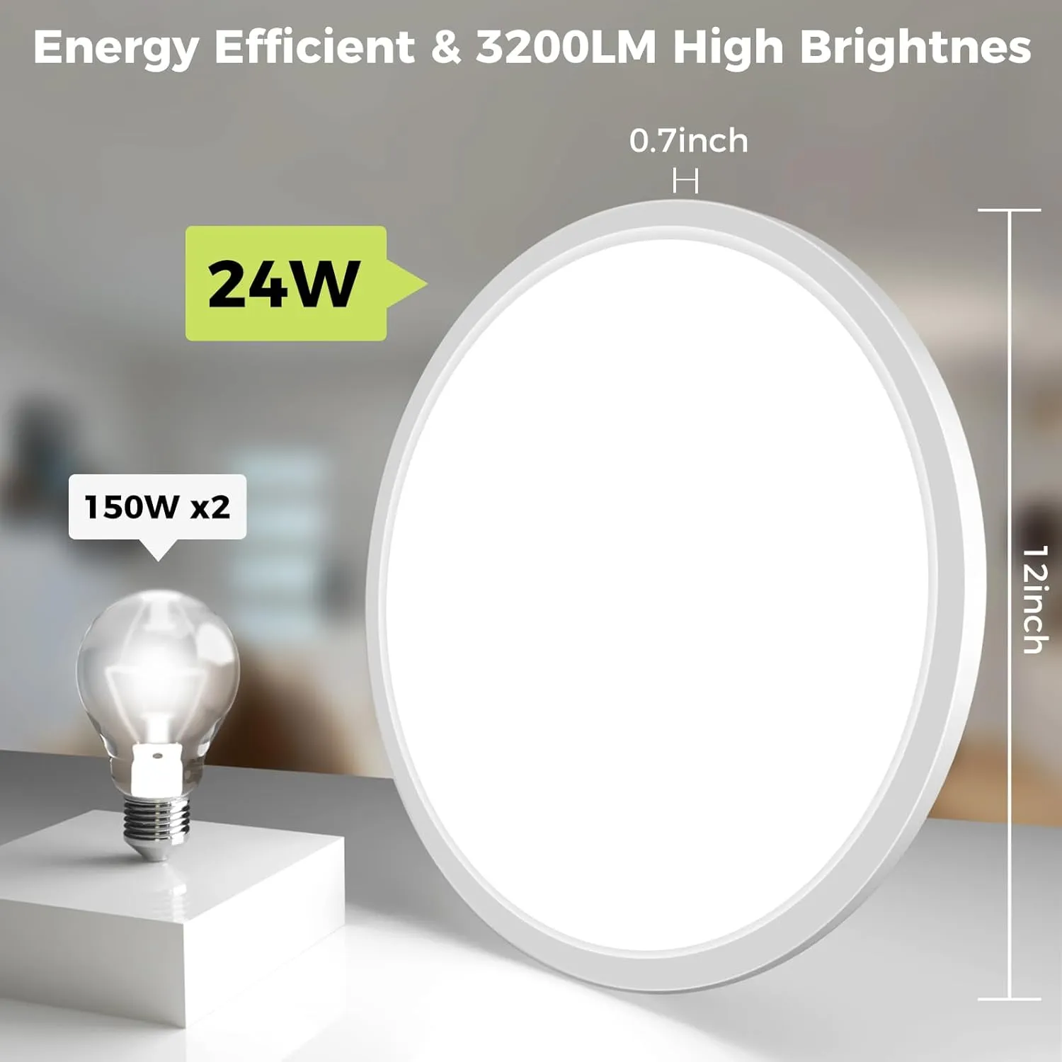 hepside 2Pack LED Flush Mount Ceiling Light Fixture, 12Inch 24W, Dimmable&3000K/3500K/4000K/5000K/6500K Adjustable Low Profile Ceiling Lights, White Round Flat Ceiling Light for Closet,Kitchen,Hallway
