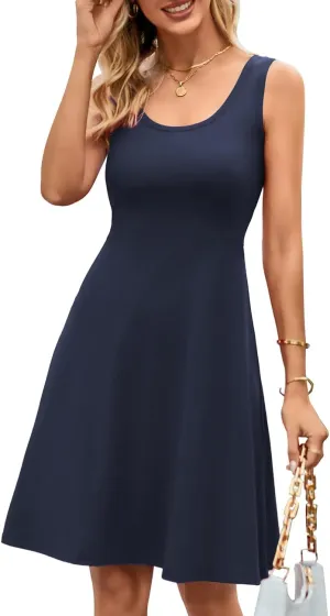 Herou Summer Beach Floral Dresses for Women A line Sleeveless Wide Strap High Waist Midi Tank Dress